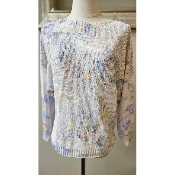 Sioni Floral Semi Sheer Acrylic Blend Knit Pullover Sweater Women Size S Multi‎ - Picture 1 of 7